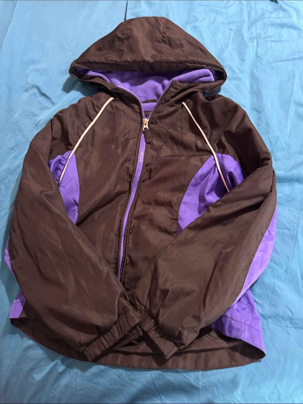 Faded Glory Brown and Purple Kids Raincoat Hooded Jacket